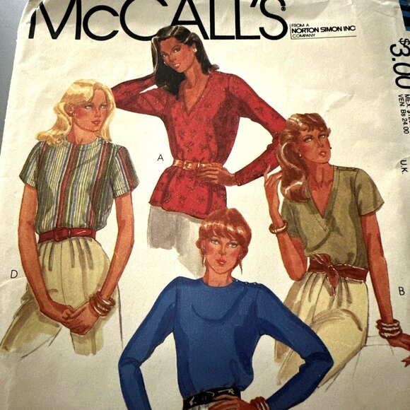 Vintage 80s McCalls 7883 Blouse Top Shirt Size 12 Sewing Pattern Women Cut - Picture 2 of 5